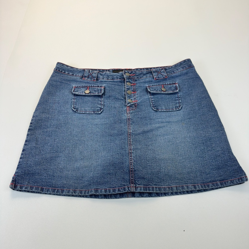 Venezia Denim Skort Womens 18 Blue Red Contrast Stitch Button Front Y2K Skirt